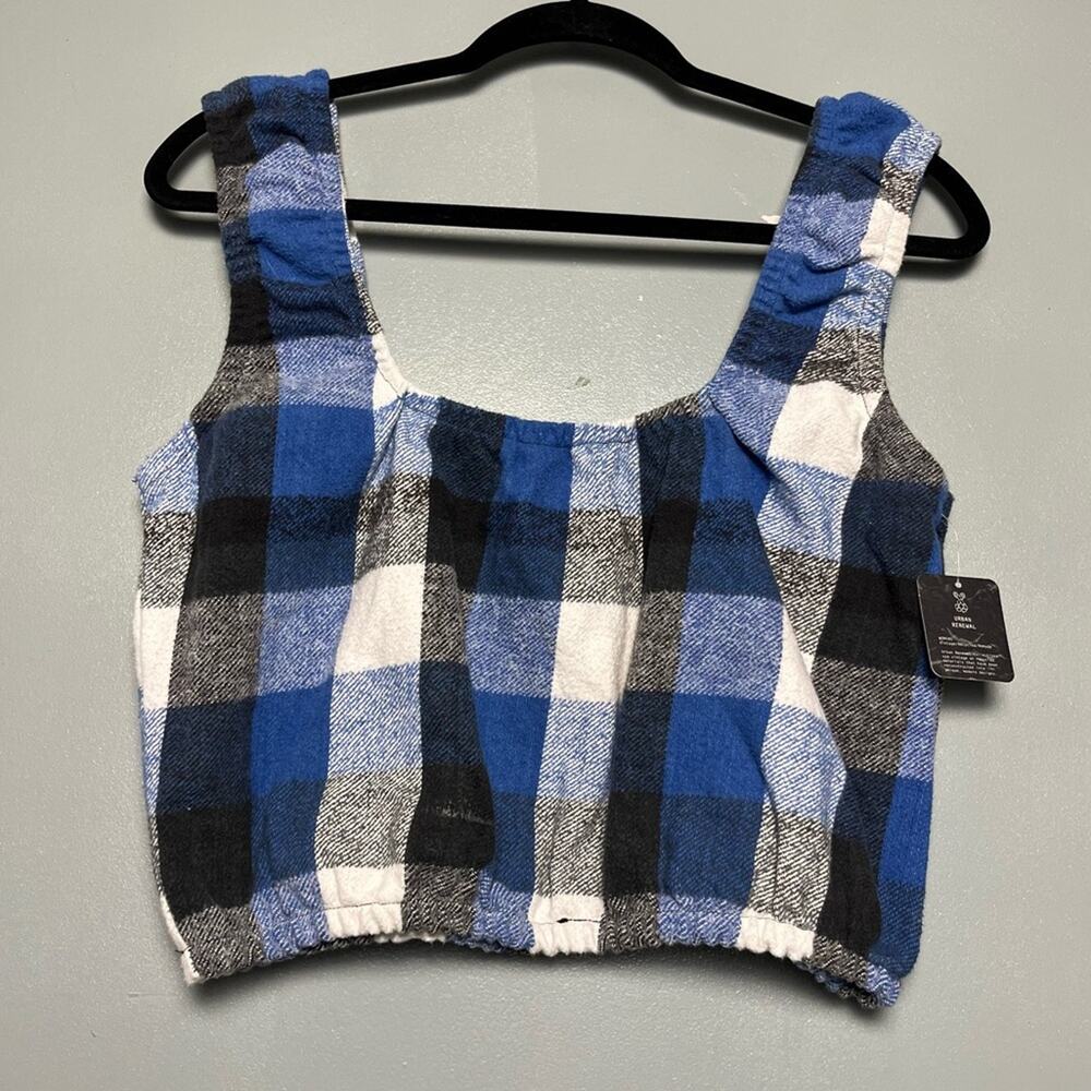 Urban Renewal Remade Flannel Cropped Tank Blue Plaid Women’s M/L Grunge Picnic